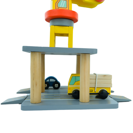 MERKAN Drewniany Plac Budowy Z Dużym Ruchomym Dźwigiem I Pojazdami Żuraw Wieżowy