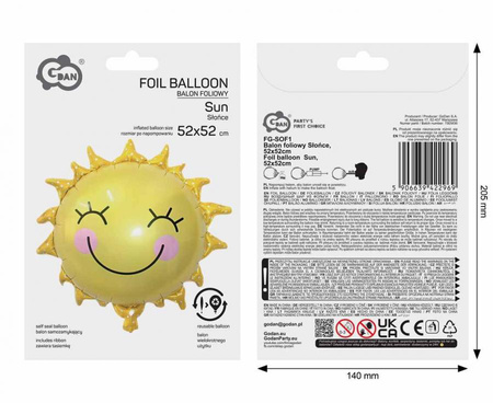 Balon Foliowy Słońce Na Przyjęcie Urodziny Dla Dziecka Na Hel 52x52 cm