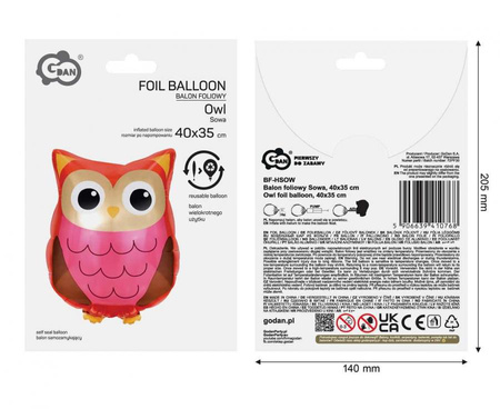Balon Foliowy Sowa Na imprezę Przyjęcie Urodziny Dla Dziecka 40x35 cm