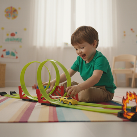 Tor Wyścigowy Samochodowy Pull Back Dla Dzieci 550 cm + 2 Samochody TLD