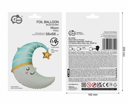 Balony Foliowe Księżyc Z Czapeczką Na Baby Shower 56x68 cm + Miś 52x68 cm