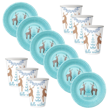 Kubeczki 250 ml + Talerzyki Zastawa Stołowa Jednorazowa Na Święta Renifer