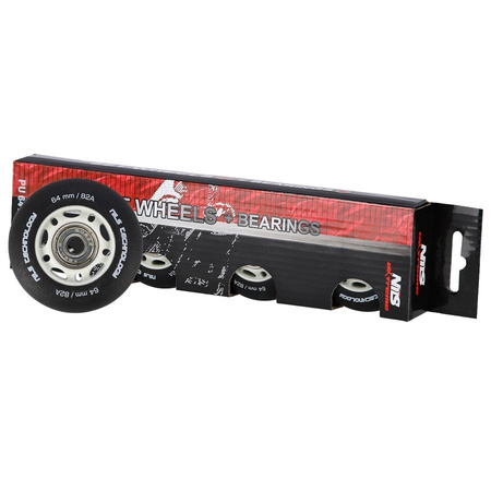 Kółka Do Rolek Kauczukowe 64mm Zestaw 4 szt. + Łożyska ABEC-9 Czarne Matowe