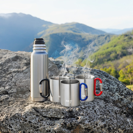 Kubek Turystyczny Stalowy Z Karabińczykiem Podróżny Kempingowy 300 ml NILS
