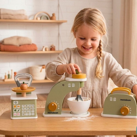 Zestaw Kuchenny Mikser Waga Toster Dla Dzieci Drewniany Interaktywny