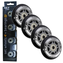 Kółka Do Rolek Kauczukowe 72 mm Zestaw 4 szt. + Łożyska ABEC-9 Czarne NILS