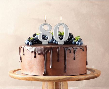 Świeczka Urodzinowa Srebrna Dekoracyjna Na Tort Cyfra 8 Metaliczna GODAN