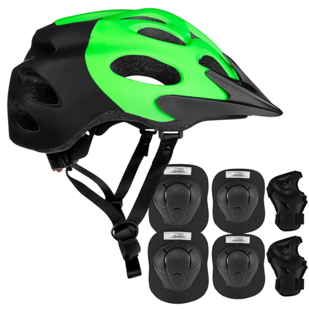 Kask Rowerowy Regulowany Z Daszkiem Wentylowany Na Rolki Rower + Ochraniacze