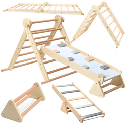 Drewniany Plac Zabaw 3w1 Drabinka Ścianka Trójkąt Piklera