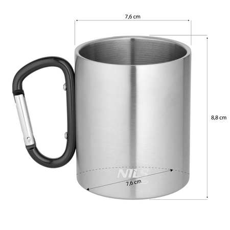 Kubek Turystyczny Stalowy Z Karabińczykiem Podróżny Kempingowy 300 ml NILS