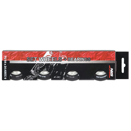 Kółka Do Rolek Kauczukowe 64mm Zestaw 8 szt. + Łożyska ABEC-9 Czarne Matowe