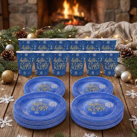 12x Talerzyki 18cm + 12x Kubeczki 250ml Papierowe Na Boże Narodzenie GODAN