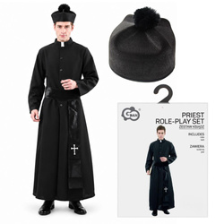 Ksiądz Kostium Sutanna Na Halloween Dla Dorosłych Sutanna + Pas + Biret