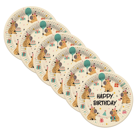 Talerzyki Papierowe 18 cm + Kubeczki 250 ml Kapibara Happy Birthday 12 szt.