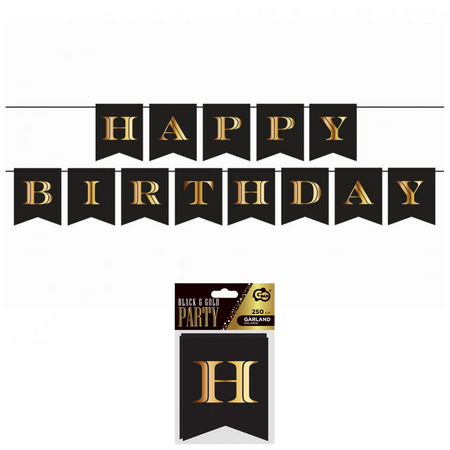 Girlanda Papierowa Baner Urodzinowy Czarny Happy Birthday GODAN 250 cm