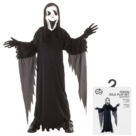 Strój Krzyk Na Halloween Dla Dziecka Duch Kostium 130/140 cm + Kosa 102 cm