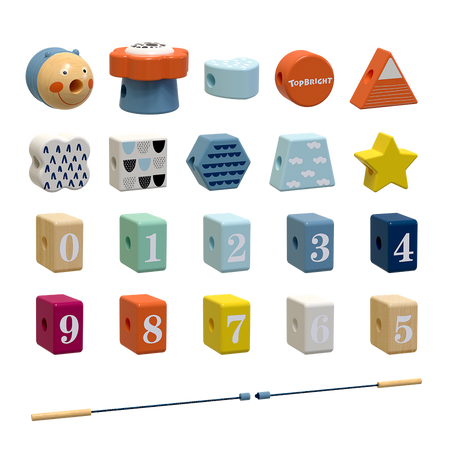 TOP BRIGHT Drewniana Zabawka Edukacyjna Nawlekanie Gąsienicy 18 Klocków