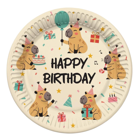 Talerzyki Papierowe Na Urodziny Imprezę Kapibara Happy Birthday 6 szt.