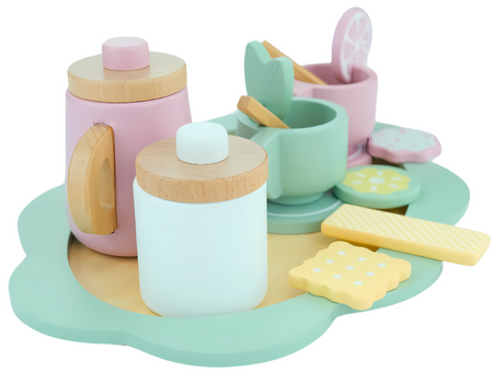 MERKAN Drewniany Zestaw Do Herbaty Czajnik Filiżanki + Tacka