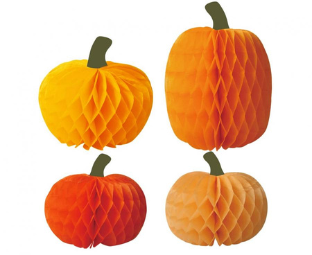 Rozety Papierowe Dynie Zestaw 4 szt. Dekoracja Na Halloween Jesień Honecomb