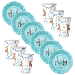 Kubeczki 250 ml + Talerzyki Zastawa Stołowa Jednorazowa Na Święta Renifer