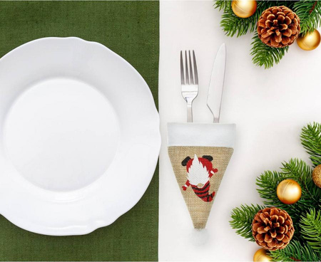 Etui Na Sztućce Świąteczne Pokrowiec Skrzat Czapka Mikołaja GODAN 4 szt.