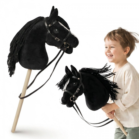 Hobby Horse Konik Na Patyku Kiju Do Skakania Z Grzywą Czarny MAMABRUM
