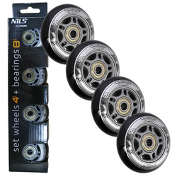 Kółka Do Rolek Kauczukowe 70 mm Zestaw 4 szt. + Łożyska ABEC-9 Czarne NILS