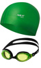 NILS Zestaw Zielono-Czarne Okularki + Zielony Czepek Pływacki