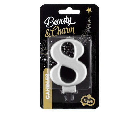 Świeczka Urodzinowa Srebrna Dekoracyjna Na Tort Cyfra 8 Metaliczna GODAN