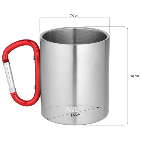 Kubek Turystyczny Stalowy Z Karabińczykiem Podróżny Kempingowy 300 ml NILS