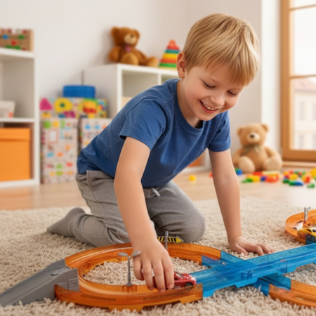 Tor Wyścigowy Samochodowy Pull Back Dla Dzieci 236 cm 23 el. + Samochód