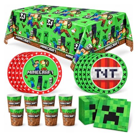 8x Talerzyki+ 8xKubeczki + 20x Serwetki + Obrus Minecraft 120x180 cm