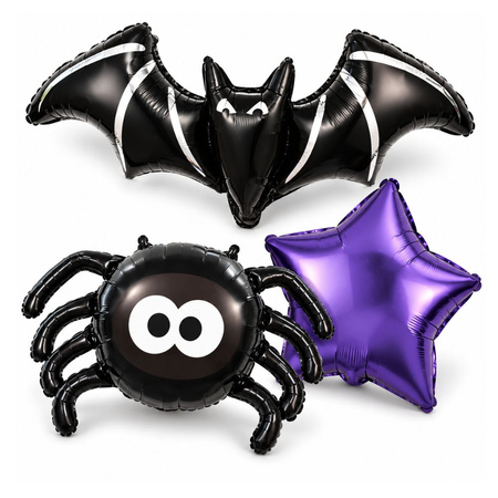 Balony Foliowe Na Halloween Imprezę Zestaw 3 szt. Nietoperz Pająk Gwiazda