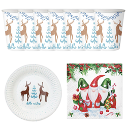 Kubeczki 250 ml + Talerzyki + Serwetki Zastawa Stołowa Na Święta Renifer