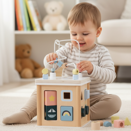 Drewniana Kostka Edukacyjna Przeplatanka Sorter Kształtów Dla Dzieci