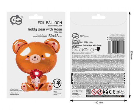 Balon Foliowy Miś Z Różą Dekoracja Na Walentynki Przyjęcie Urodziny 51x48cm