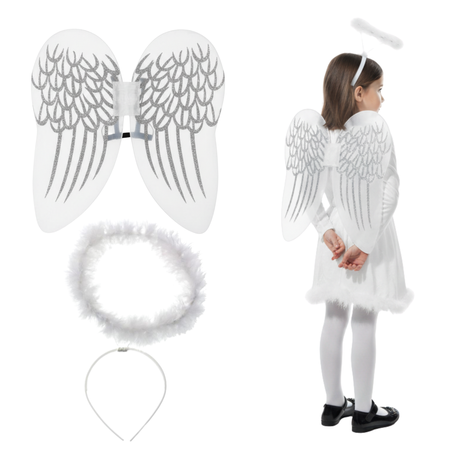 Skrzydła Anioła Z Brokatem + Aureola Przebranie Na Jasełka Bal Świętych