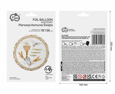 Balon Foliowy Pierwsza Komunia Święta Kielich Biblia Dekoracja Komunijna 18"
