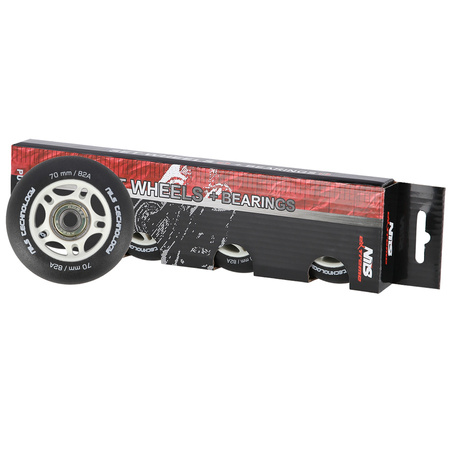 Kółka Do Rolek Kauczukowe 70mm Zestaw 8 szt. + Łożyska ABEC-9 Czarne Matowe