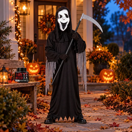 Strój Krzyk Na Halloween  Duch Kostium 120/130 cm + Kosa 102cm + Krew 250ml