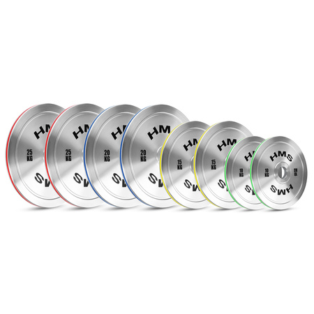 Zestaw Talerzy Obciążeń Olimpijskich Na Gryf Sztangę Chromowana Stal HMS 2 x 10 - 25 kg