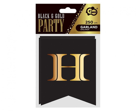 Girlanda Papierowa Baner Urodzinowy Czarny Happy Birthday GODAN 250 cm
