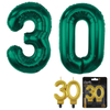 Balony Foliowe Cyfry Na 30 Urodziny Na Rocznicę 85 cm Zielone + Świeczka