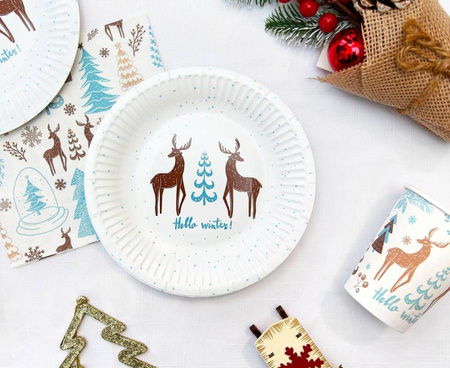 Zastawa Stołowa 12x Kubeczki 250 ml + 12x Talerzyki 18 cm Na Święta Renifer