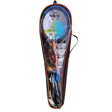 NILS Zestaw Rakiety + Lotki + Siatka Do Gry Rekreacyjnej W Badmintona