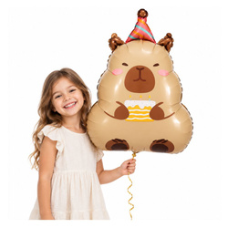 Balon Foliowy Urodzinowa Kapibara Z Czapeczką Na Przyjęcie Imprezę 48x38 cm