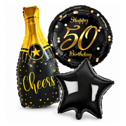 Balony Foliowe Na 50 Urodziny Zestaw Szampan Gwiazda Happy Birthday 3 szt.