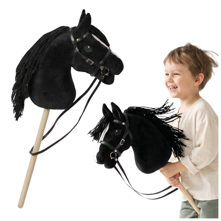 Hobby Horse Konik Na Patyku Kiju Do Skakania Z Grzywą Czarny MAMABRUM