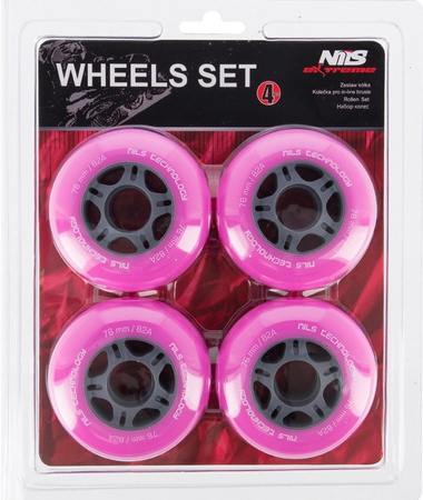 Kółka Do Łyżworolek Kauczukowe Zestaw 4 szt. Różowe 90 mm Nils Extreme